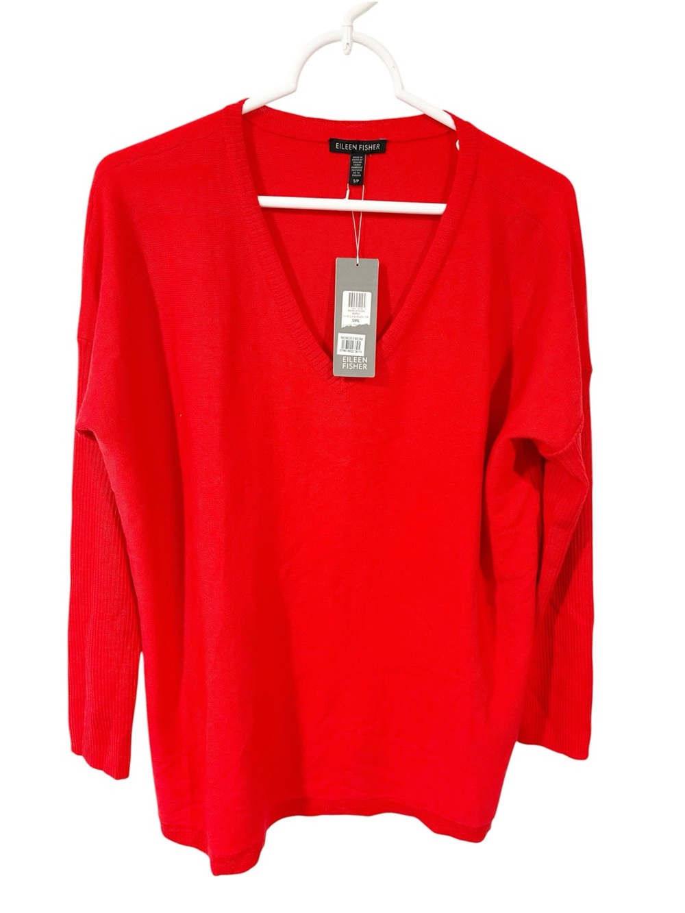 Eileen Fisher Orange Deep V Merino Wool Sweater Size Small NEW